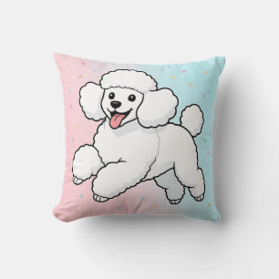 Happy White Poodle Cartoon Throw Pillow