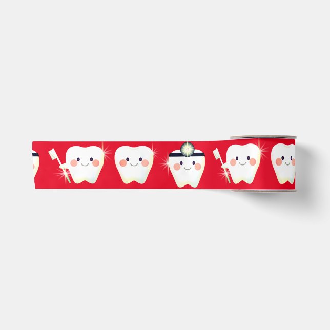 Happy  White Teeth on Red Satin Ribbon (Front)