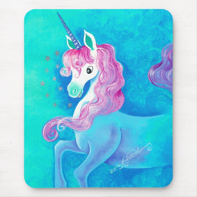 Happy White Unicorn Mouse Pad (Front)