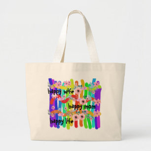 happy wife happy mom happy life large tote bag