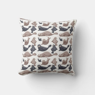 Happy Wild Seals Pattern Throw Pillow