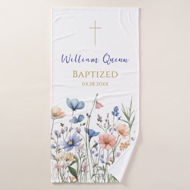 Happy Wildflowers Orthodox Christian Baptism Gift  (Serviette de bain)