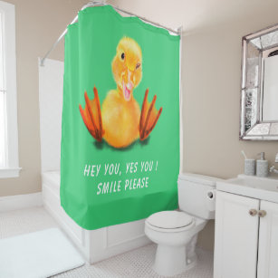 Happy Winking Yellow Duck Shower Curtain Your Text