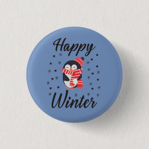 Happy Winter, Cute Penguin 1 Inch Round Button
