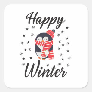 Happy Winter, Cute Penguin Square Sticker