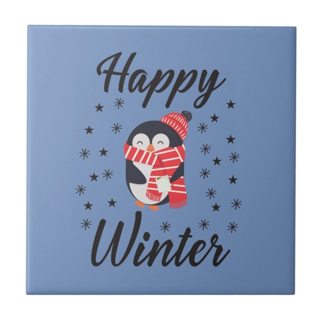 Happy Winter, Cute Penguin Tile (Front)