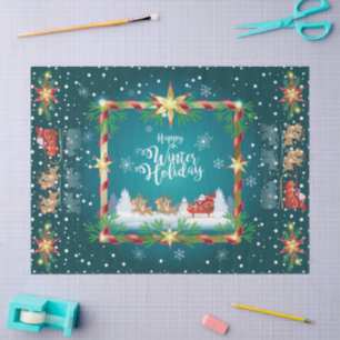 Happy Winter Holiday Snowy Fairy Tale with Santa Tissue Paper