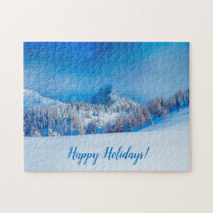 Happy Winter Holidays Blue Jigsaw Puzzle