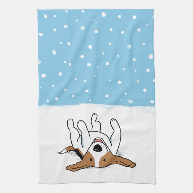 Happy Winter Snow Beagle - Cute Dog Cartoon Kitchen Towel (Vertical)