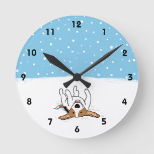 Happy Winter Snow Beagle - Cute Dog Round Clock