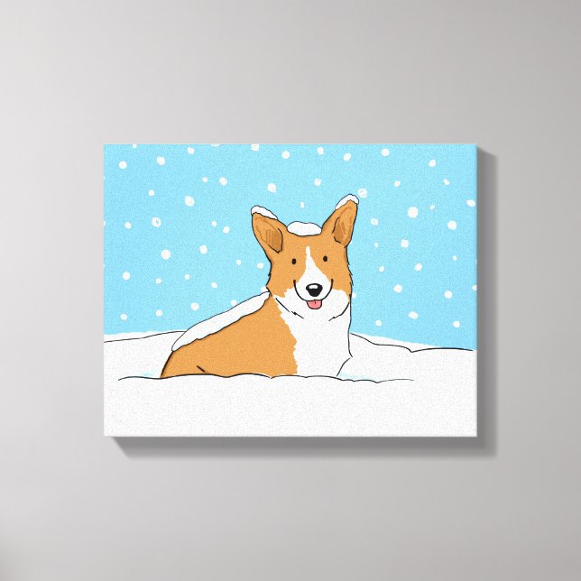 Happy Winter Snow Corgi - Cute Dog Cartoon Canvas Print (Front)