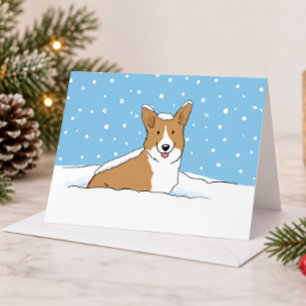 Happy Winter Snow Corgi   Cute Dog Christmas Holiday Card