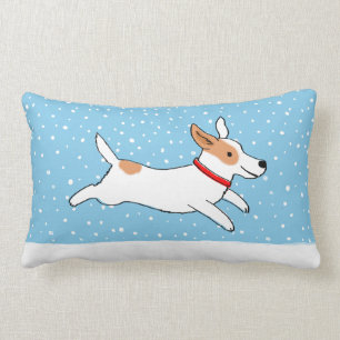 Happy Winter Snow Dog Holiday Jack Russell Puppy Lumbar Pillow