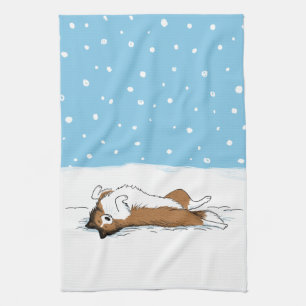 Happy Winter Snow Sheltie - Cute Dog Cartoon Kitchen Towel