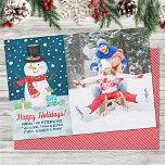 Happy Winter Snowman Christmas Holiday Card<br><div class="desc">Share your Christmas greetings with this lovable snowman Christmas holiday card. It features your family photo and a snowman on a snowy night. Perfect to send to your family and friends. Easy to personalize with your family names. Designed for you by Blackberry Boulevard.</div>