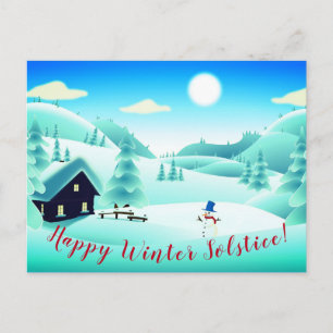 Happy Winter Solstice! Snowman Scenery Custom Postcard
