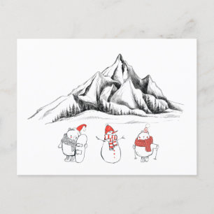Happy Winter Sport Snowman Ski Snowboard Postcard
