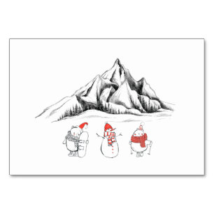 Happy Winter Sport Snowman Ski Snowboard Table Number