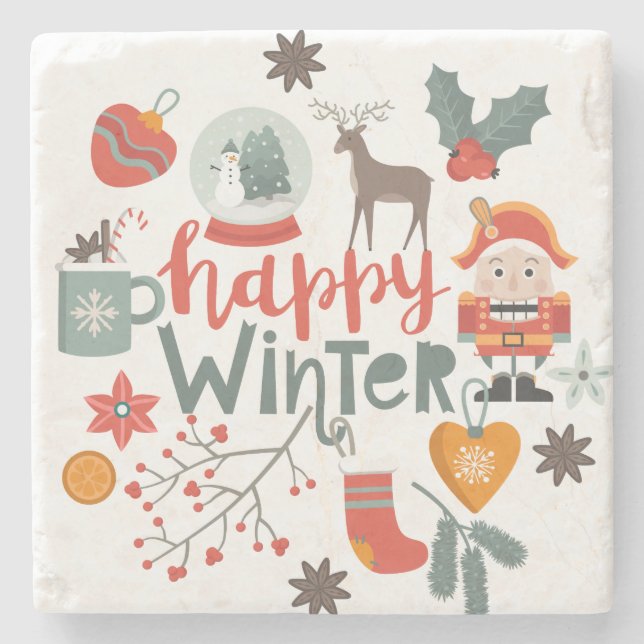 Happy Winter Stone Coaster (Front)