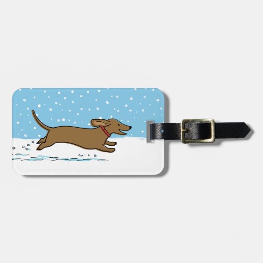 Happy Winter Wiener Dog - Dachshund Holiday Luggage Tag