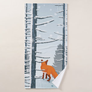 Happy Winter with Forest Landscape and fox animal Bath Towel