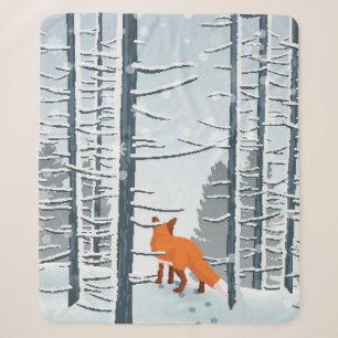 Happy Winter with Forest Landscape and fox animal Sherpa Blanket