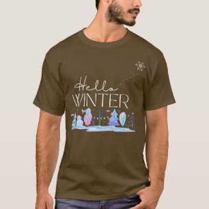 Happy Wintertime Snowflakes Pastel Winter Trees Sn T-Shirt
