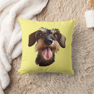 Happy Wirehaired Dachshund Throw Pillow