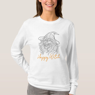 Happy Witch - Chaotic Laughing Witch Line Art T-Shirt