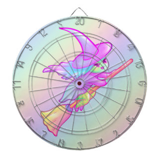 Happy Witch Flying On Broomstick Drawing Dartboard