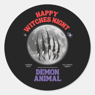 happy witches night demon animal classic round sticker