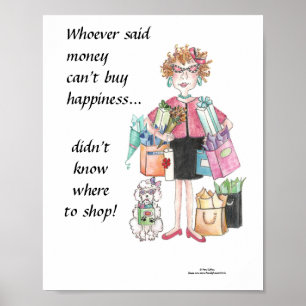 Happy Woman Caricature, She Knew Where to Shop Poster
