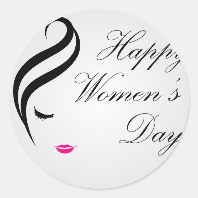 Happy womens day card with face of a lady classic round sticker (Front)