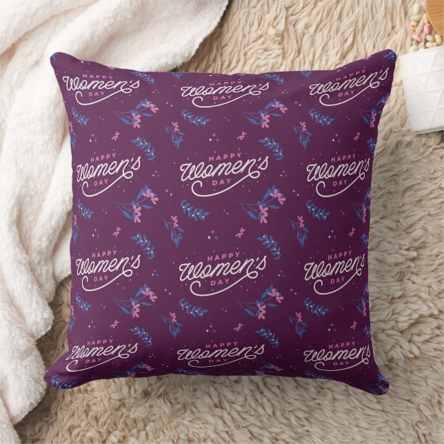 Happy Women's Day Pattern Throw Pillow (Blanket)