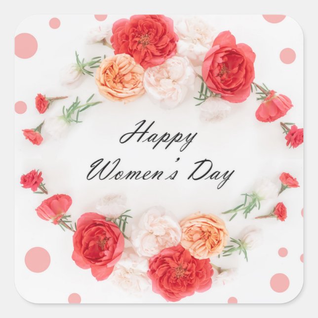 Happy Women's Day Square Stickers (Front)