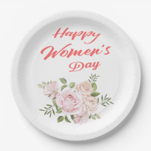 happy women's day white paper plate