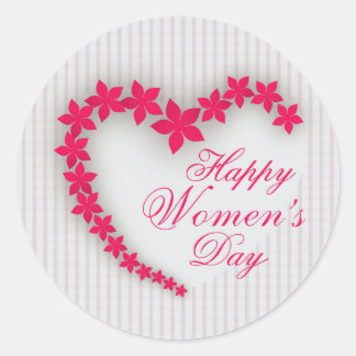 Happy women's day with flower heart classic round sticker