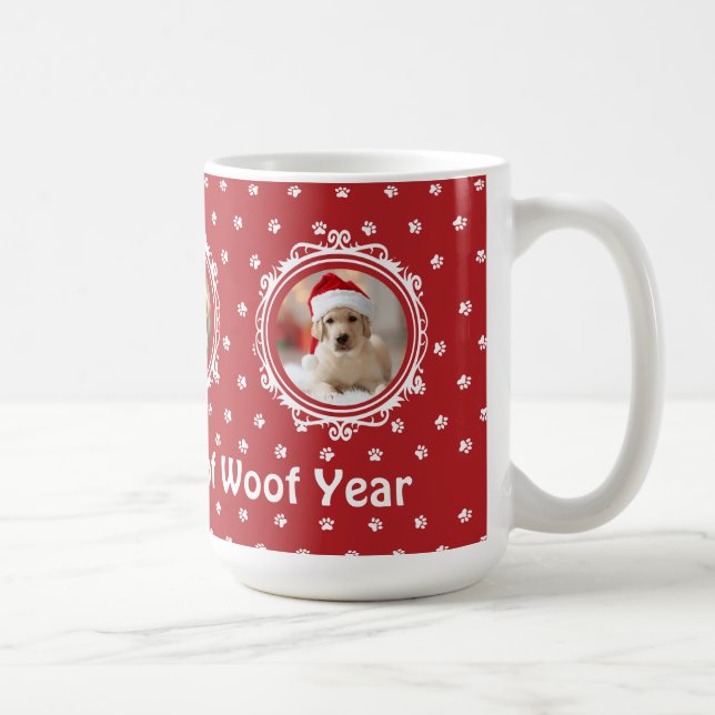 'Happy Woof Year' Dog Lover Christmas  Coffee Mug (Right)