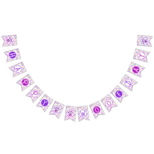 Happy Woofday Purple Pink Yellow Bl Paw Silhouette Bunting Flags