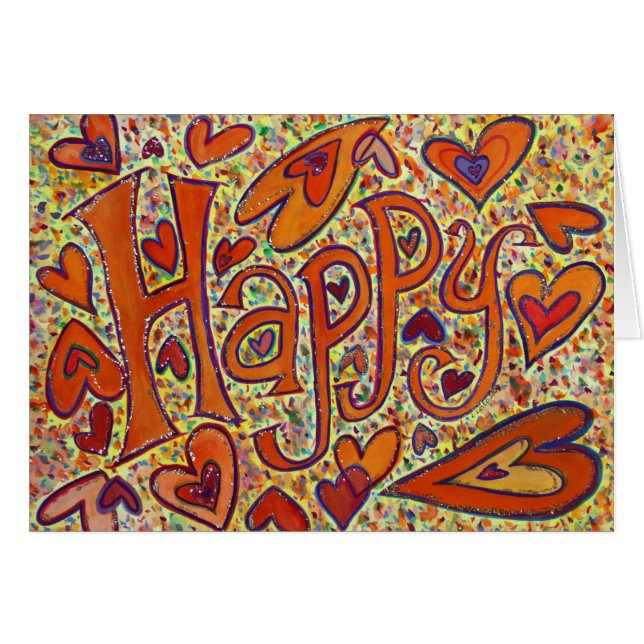 Happy Word Art Inspirational Funny Greeting Cards (Front Horizontal)