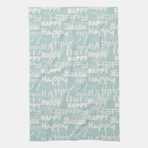 Happy Words Blue Kitchen Towel