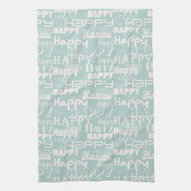 Happy Words Blue Kitchen Towel (Vertical)