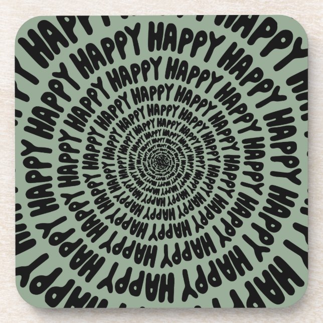 Happy words font spiral concentric circles green  coaster (Front)