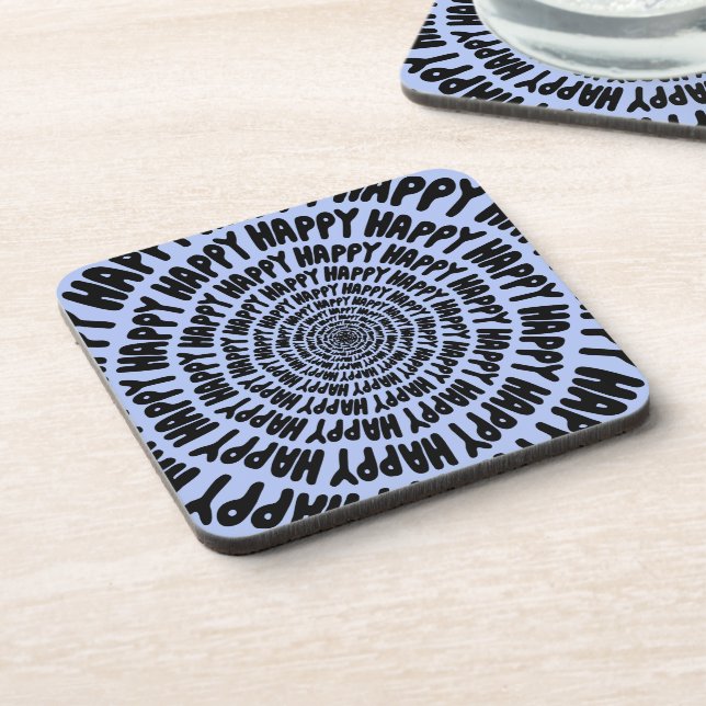Happy words font spiral concentric circles lilac coaster (Left Side)