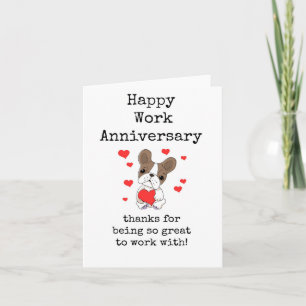 Happy Work Anniversary, Thanks, Cute Dog, Heart Card