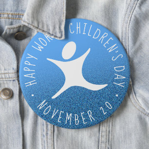 Happy World Children's Day Blue Glitter 6 Inch Round Button