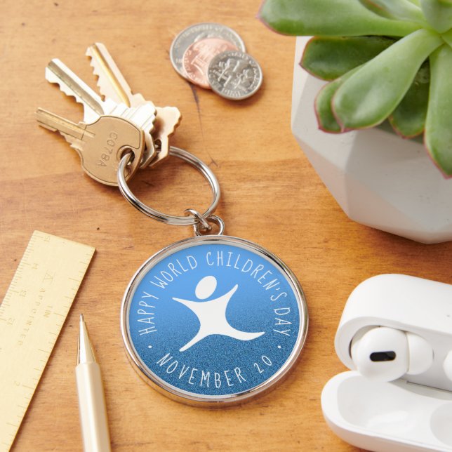 Happy World Children's Day Blue Glitter Keychain (Desk)