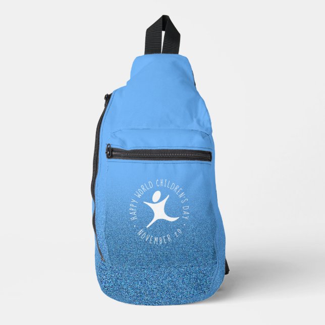 Happy World Children's Day Blue Glitter Sling Bag (Front)