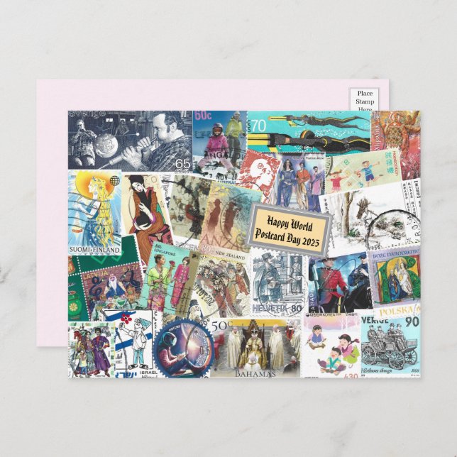 Happy World Postcard Day - Postage with People -  (Front/Back)