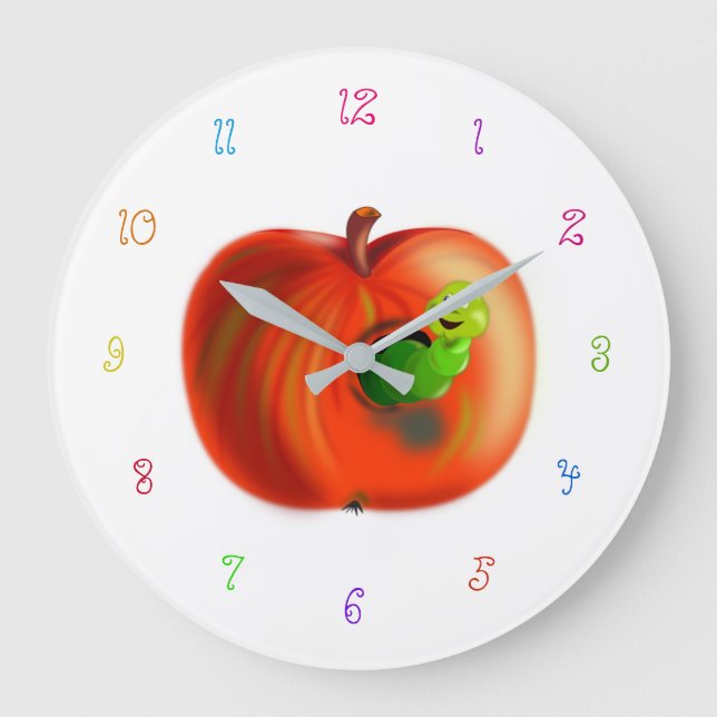 Happy Worm En Rouge Pomme Horloge (Recto)